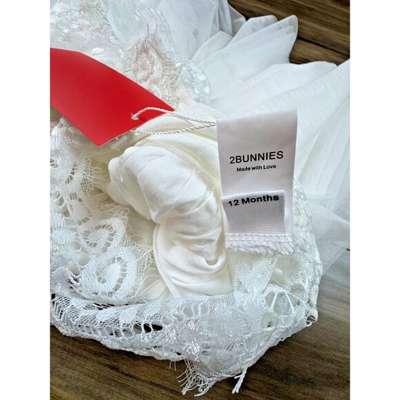 2Bunnies Girl's Long Sleeve Lace Top Tulle Maxi Dress, White, 12months NWT - Picture 6 of 7
